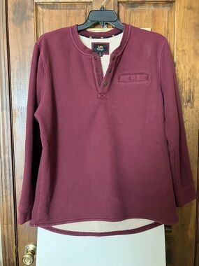 Lee Men's Burgundy Waffle Henley with Snap Placket